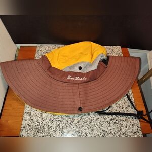 Women's Brown and Yellow Wide Brim Hat